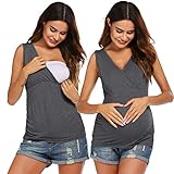 Stilltops Umstands T Shirt Umstandstop stillen Umstandsshirt Mit Ärmellos Nursing Schwangerschaft Top Umstandsmode Grau S