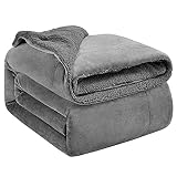 Hansleep Sherpa Decke 150 x 200 cm Grau Wohndecke Zweiseitige Kuscheldecke extra Dick & Warm Sofadecke/Couchdecke Mikrofaser Sofaüberwurf Superweich und Flauschig Fleecedecke für Bett und S