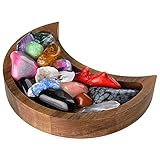 Deko Mond Tablett für Kristall - Präsentieren Sie Ihre Kristalle und Heilsteine - 15.2 x 7.6 CM Holz Kristall Halter Aufbewahrung Schmucktablett Für Steine - Crescent Moon Tray Crystal H