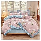 Uni Doppelbett Bettbezug Pfingstrose Blumen Duvet Cover Set for Mädchen Frauen 3/4 stücke Weiche Baumwolle gebürstete Bettwäsche Set Bauernhaus Chic Blossom Rüsche Einbaublech Kissenbezug Bettwäsche-S