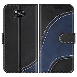 BoxTii Hülle für Xiaomi Poco X3 NFC/Xiaomi Poco X3, Leder Handyhülle für Xiaomi Poco X3 NFC/Xiaomi Poco X3, Ledertasche Klapphülle Schutzhülle mit Kartenfächer und Magnetverschluss, Schw