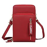 Damen Geldbörse Tasche Schultertasche PU Leder Handy Mini-Tasche Handy Umhängetasche Mini Handytasche Universal (Rot)