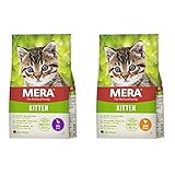 MERA Cats Kitten Ente - Trockenfutter für heranwachsende Katzen - 2 kg & Cats Kitten Huhn - Trockenfutter für heranwachsende Katzen - Katzentrockenfutter mit hohem Fleischanteil - 2 kg