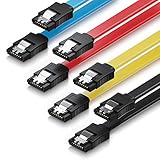 deleyCON 4x 50cm SATA III Kabel S-ATA 3 Datenkabel 6 GBit/s Verbindungskabel Anschlusskabel für HDD SSD - Metall-Clip - 2 Gerade L-Type Stecker - Gelb/Rot/Blau/Schw