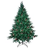 Weihnachtsbaum künstlich 180cm, Uten Christbaum PVC dichte 688 Spitzen Tannenbaum mit 53 Kiefernzapfen & Weihnachtsbeeren für Aussen und I