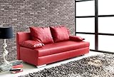 lifestyle4living Sofa mit Schlaffunktion und Bettkasten in Rot | Pflegeleichtes Kunstleder S