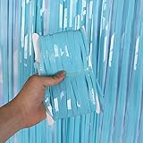 XVCHANGQING Rideau de Soie de pluie de Vague Mate lumineuse décoration d'anniversaire Rideau de décoration de vacances de fête,Maca Sky Blue,1M*2M