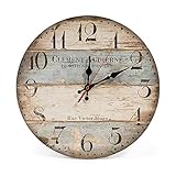 Vintage Quartz Holzwanduhr, Retro Rund Holzwanduhren 34 cm mit Lautlosem Uhrwerk, Mute Modern Wanduhr im Retro Stil für Wohnzimmer, Schlafzimmer, R