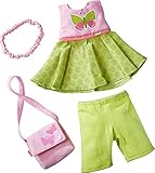 HABA 304253 - Kleiderset Schmetterling, Set aus Kleid, Hose, Handtasche und Haarband, Puppenzubehör für alle 30 cm großen HABA-Puppen, ab 18 M