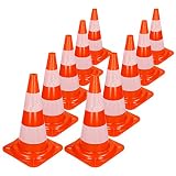 ECD Germany 10 Stücke Verkehrskegel Pylone 50 cm - orange-weiß - Reflektierende Pylonen - Verkehrsleitkegel Warnleitkegel Warnkegel Leitkegel Verkehrshütchen Hütchen Markierungskegel Sicherheit Keg