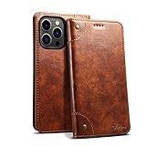 Schutzhülle für iPhone 13 Pro Max 2021 5G 6.7 Geldkarte PU Leder Retro Textur Wallet Kickstand Shell für Männer Frauen Mode Schützend Falten Stoßfest Langlebig