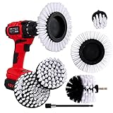 WerkFix Kraft-Reinigungsbürsten - 6 tlg Bürstenaufsatz Set, Sechskant-Schaft - weiche Bohrbürsten für Teppiche, Fasern, Glas, Metall - weiß (sanft), für Akkuschrauber und B