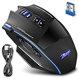 AFUNTA Wireless und Wired Gaming Maus, ZELOTES F15 Professionelle 2500 DPI einstellbar 9 Tasten Led Optische Computermaus für PC Laptop Desktop Notebook Mac Pro G
