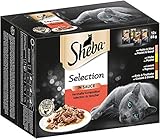 Sheba Selection in Sauce – Katzenfutter Herzhafte Komposition in Sauce für ausgewachsene Katzen – Maxi-Pack 48 x 85g Katzennahrung