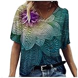 Frauen beiläufige heiße Art Sweatshirt mit Langen ärmeln Pullover Hemd Shirt Rundhals lose Strickjacke t-Shirt Halloween Herbst Winter asymmetrisch Sommerblusen Basic Shirts(#0111+42-A19, 3XL)