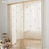Champagner Vorhang Perlenvorhang Schiebe Vorhänge Perlen Vorhänge 100x200cm Fadengardine Perle Dekorativer Fadenvorhang Schaufenster Wohnzimmer Perlen Tür Vorhang Trennwand 2er Pack Schiebevorhäng