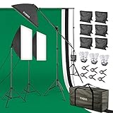 Professionelles Fotostudio Kit 4-in-1 Lampenfassung Studio Softbox Fotografie mit Hintergrund Stützsystem, 3 Stück 2x3M Hintergrund, 12 Stück 45W 5500K Glühbirnen für Porträt Produkt Video Fotog