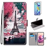 MUTOUREN Handyhülle Kompatibel mit Xiaomi Mi 10T / Mi 10T Pro Hülle PU Leder Schutzhülle Brieftasche Flip Wallet Case Cover mit 1* Displayschutzfolie - Blumen und T