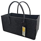 RAIKOU KULT Filz-Tasche Shopper NEU Filzkorb Einkaufstasche Henkeltasche Zeitungskorb Stabile Kaminholztasche Zeitungsständer auch für Spielzeug Garten Picknick Strand (Anthrazit,50x34x27cm)