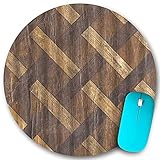 Rundes Mauspad, antiker Holz-Plaid-Zaun-Querschnitt Abstrakte geometrische Lederstruktur, rutschfeste Gummibasis Office Home-Mauspads Klein 7,9 x 7,9 in Mouse M