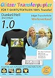 TransOurDream Echte Glitzer Glitter Inkjet Bügelfolie für helle und dunkle T-Shirts und Textilien,DIN A4X12 Blatt,Transferpapier für Tintenstrahldrucker,Bedruckbare Bügelfolie (4-12)