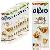 Alpro - 10er Pack Mandeldrink ohne Zucker 1 Liter - Mandel Almond Drink ungesüßt 100 % p