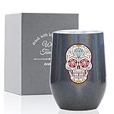 Tag der Toten Sugar Skulls Geschenke für Frauen, 340 ml Edelstahlbecher mit Deckel, Mexicanos Tazas de día de Muertos, Onebttl (schwarzer Glitzer)
