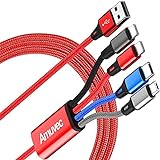Multi USB Kabel, Amuvec Nylon Mehrfach Universal Ladekabel 4 in 1 Schnellladekabel 2 iP Micro USB Typ C für Android Galaxy S10 S9 S8 A5 J5, Huawei P30 P20, Honor, Oneplus, Sony, Kindle, Echo Dot- 1.2M