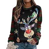 Christmas Sweater Weihnachten Pullover Damen Rentiermuster Weihnachtspullover Familie Set Christmas Reindeer Strickpullover Farbblock Unisex Xmas Christmas Sweater Teenager Mädchen Sw