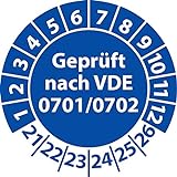 Prüfplakette Geprüft nach VDE 0701/0702, Vinylfolie, Prüfaufkleber, Prüfetikett, Plakette (35 mm Ø, Blau, 250)