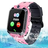 Smartwatch Kinder Telefonuhr Wasserdicht Kinder Smartwatch mit Anruf und SOS LBS Tracker Voice Chat Wecker, SmartWatch für Kinder Jungen Mädchen Geschenk, Pink