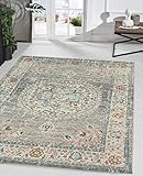 the carpet Palma robuster Teppich, Flachgewebe, modernes Design, ideal für Küche und Esszimmer, Vintage-Optik, Used-Look, besonders flach, auch für den Außenbereich, Grau-Orient, 200 x 290