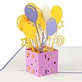 3D Geburtstagskarte „Geschenk mit Luftballons“, Karte zum Geburtstag, Geburtstagsgeschenk für Frauen, für Männer, Geschenkkarte, kreativ, handgefertigt, mit Umschlag und mit Folie, Pop Up