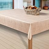 laro Wachstuch-Tischdecke Abwaschbar Garten-Tischdecke Wachstischdecke PVC Plastik-Tischdecken Eckig Meterware Wasserabweisend Abwischbar, Muster:Leinenoptik. beige, Größe:140-240