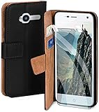 moex Handyhülle für ZTE Blade L3 - Hülle mit Kartenfach, Geldfach und Ständer, Klapphülle, PU Leder Book Case und Schutzfolie - Schw