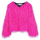 Xmiral Bluse Damen Einfarbig Plüsch Lange Ärmel Rundhals Sweatshirt Haarig Tops Fleece T-Shirt Slim Fit Streetwear Pullover Mantel(Rosa Rot,M)