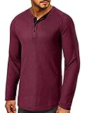 Cabeen Herren Langarmshirt Henley T-Shirt Knopfleiste Langarm mit G