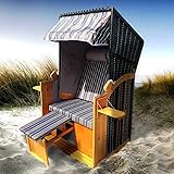 Strandkorb Helgoland 2-Sitzer für 2 Personen 90cm breit Braun Blau Weiß Grau gestreift Gartenliege Sonneninsel Poly-R