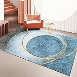 Teppich Waschbar In Waschmaschine Blue Wohnzimmer-Teppich blaues abstraktes kreisförmiges Muster mit Teppichdecke Weicher Teppich 180X300CM Teppich Für Schlafzimmer 5ft 10.9''X9ft 10.1''