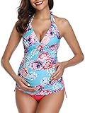 Summer Mae Schwangerschafts Tankini/Neckholder/Umstands-Bademode/Drucken/V-Neck Blau XL