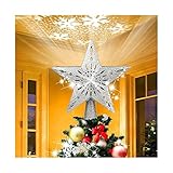 Yokbeer Weihnachtsbaumspitze Stern, Christbaumspitze Stern mit Dynamischen Schneeflocke Lichteffekte LED Projektor Weihnachtsbaumdeko Baumspitze Stern Weihnachtsbaumschmuck (Color : Silver)
