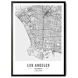 JUNOMI® Los Angeles Poster XL Schwarz Weiss, DIN A2 Wohnzimmer Deko, Modernes Wandbild, Los Angeles Bild, Wandbild ohne Rahmen, Stadtplan Poster Los Angeles, perfekte Geschenk