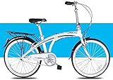 Aoyo Licht Faltrad, Erwachsene Männer Frauen Falträder, 24' Single Speed ​​Folding Stadt-Fahrrad, Aluminiumlegierung-Fahrrad mit hinterem Carry-Rack, (Color : White)