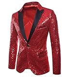 Herren Shiny Pailletten Anzug Multi Farbe und Größe der Männer Hübsche Jacken-Blazer für Nachtklub, Hochzeit, Partei (Medium, Rot)