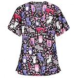 KOUYA Damen V-Ausschnitt Weihnachten Schlupfhemd Kasack mit Motiv Bedruckt Kurzarm T-Shirts Tops Arbeitsuniform Weihnachts Thanksgiving Bluse Uniformen Nurse Große Größ