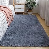OYIMUA Hochflor Teppich 120×160 cm Grau blau, Moderner Flauschig Teppich Wohnzimmer Kinderzimmer Deko Schlafzimmer Flur Läufer Outdoor Teppich Fellteppich Kunstfell Shaggy Einfarbig Bettvorleg