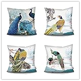 Lyfaf Bohemian Kissenbezug 4 Stück Vogelzweig Atmungsaktiv Dekokissen Kissenhülle Set, Zierkissenbezüge für Zuhause und Sofa Schlafzimmer Dekoration Autokissenbezüge 45x45cm40x40