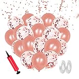 Luftballons Set, 30pcs Ballon Set Rosegold Luftballon Set mit 2 Bändern,1 Luftballonpumpe,Konfetti Ballons Helium Ballons Folienballon Set, Latexballons für Hochzeit,Party,Deko usw,12 Zoll Luftb