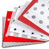 Amazinggirl Baumwollstoff meterware Stoffpaket 7 Stück je 50x80cm - Stoffe zum Nähen Patchwork Stoff Paket Stoffreste nähstoffe Baumwolle Öko-Tex grau-rot-weiß