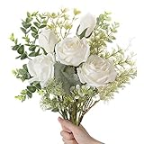 SUNNEGO Künstliche Blumen,Kunstblumen Deko Blumen künstlich Gefälschte seidenblumen Dekoration für Hochzeit Hause Tisch Büro (Weiß) (Weiß)